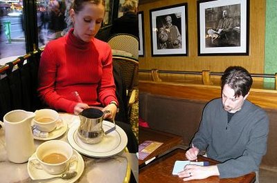 Eric and Amy writing in cafes